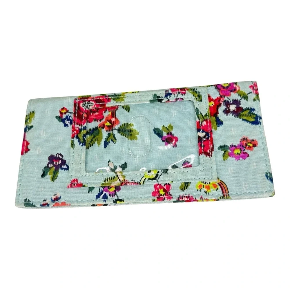 Vera Bradley Floral Checkbook Cover Wallet ID Window Organizer Blue Pink - Picture 2 of 3